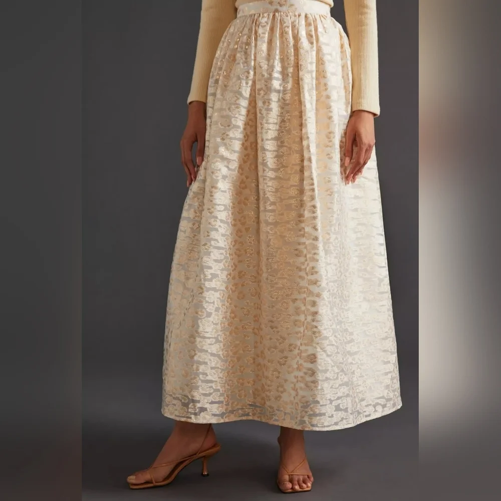 Anthropologie Burnout Shimmer Maxi Skirt, White & Gold, Side Zipper, NWT, Small - Picture 4 of 16